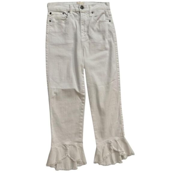 Alice + Olivia AO LA Zoe Ruffled Hem Jeans in White Vintage Sugar - Picture 4 of 7